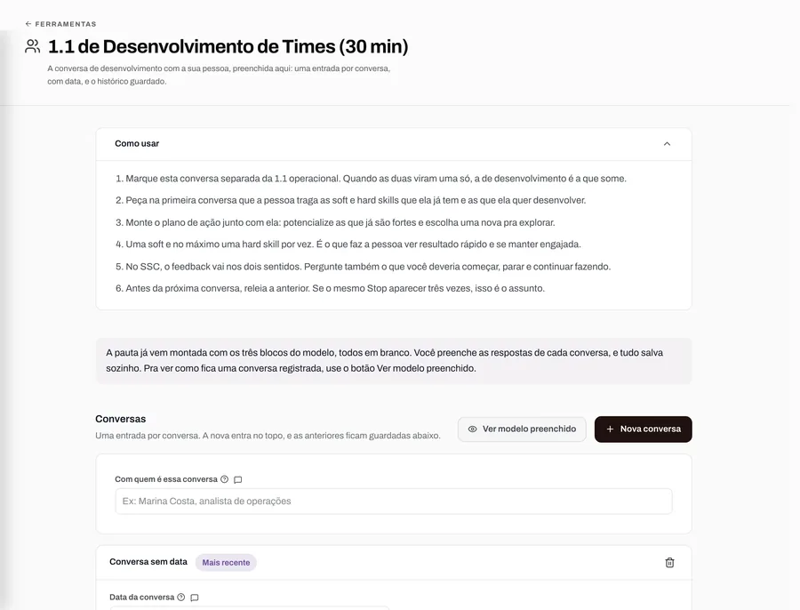Tela da ferramenta 1.1 Desenvolvimento de Times