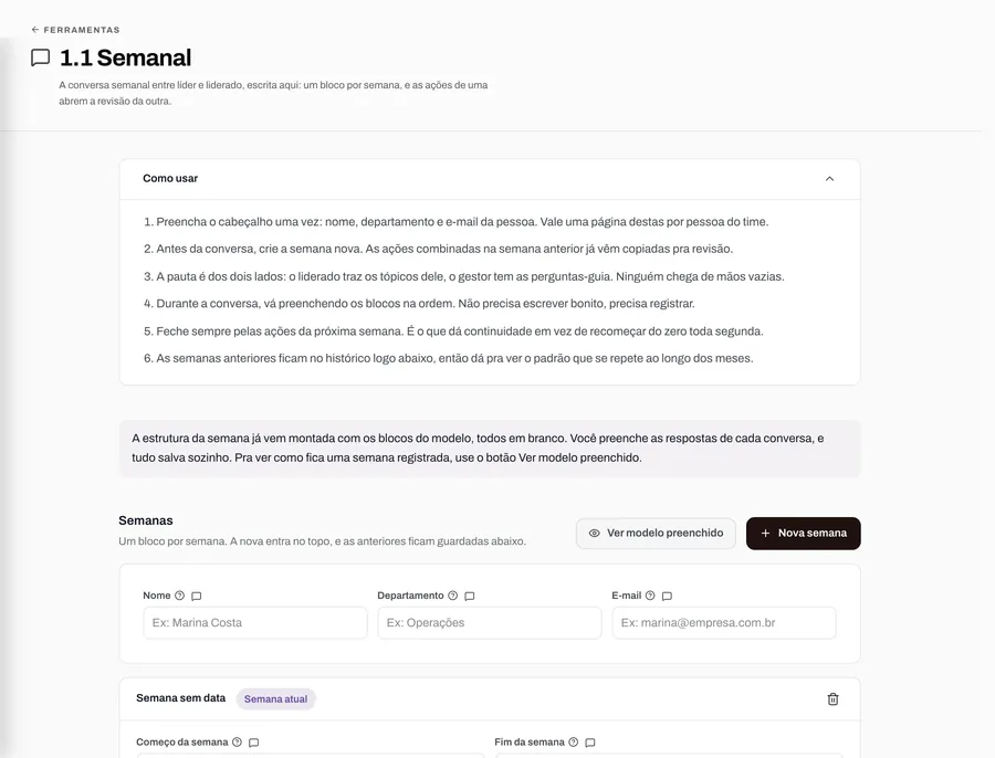 Tela da ferramenta 1.1 Semanal