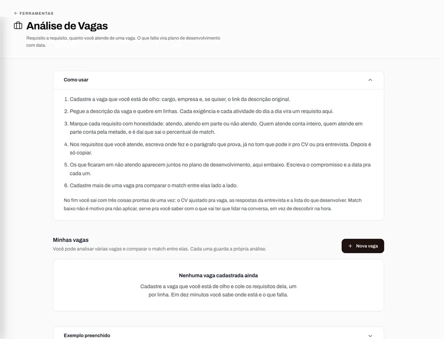 Tela da ferramenta Análise de Vagas