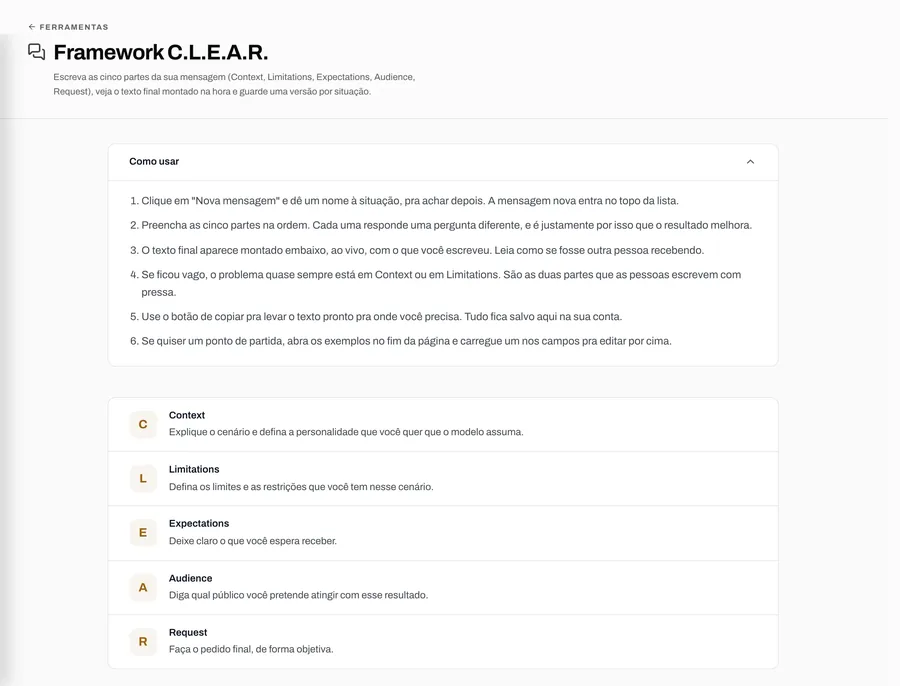 Tela da ferramenta CLEAR (Comunicação)