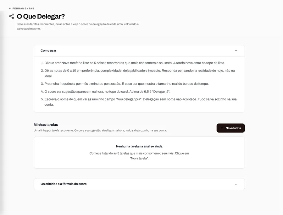 Tela da ferramenta Delegação