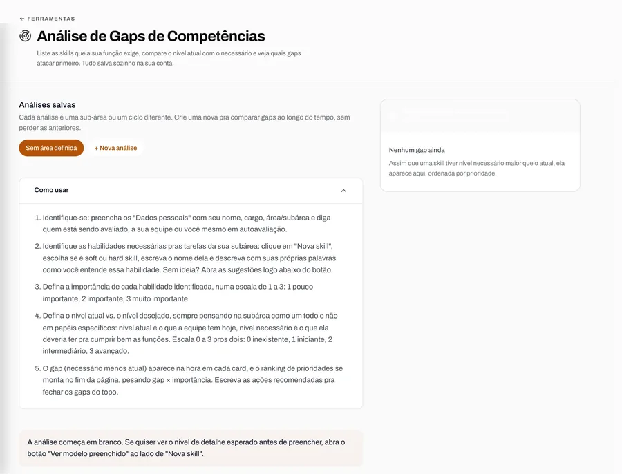 Tela da ferramenta Análise de Gaps de Competências