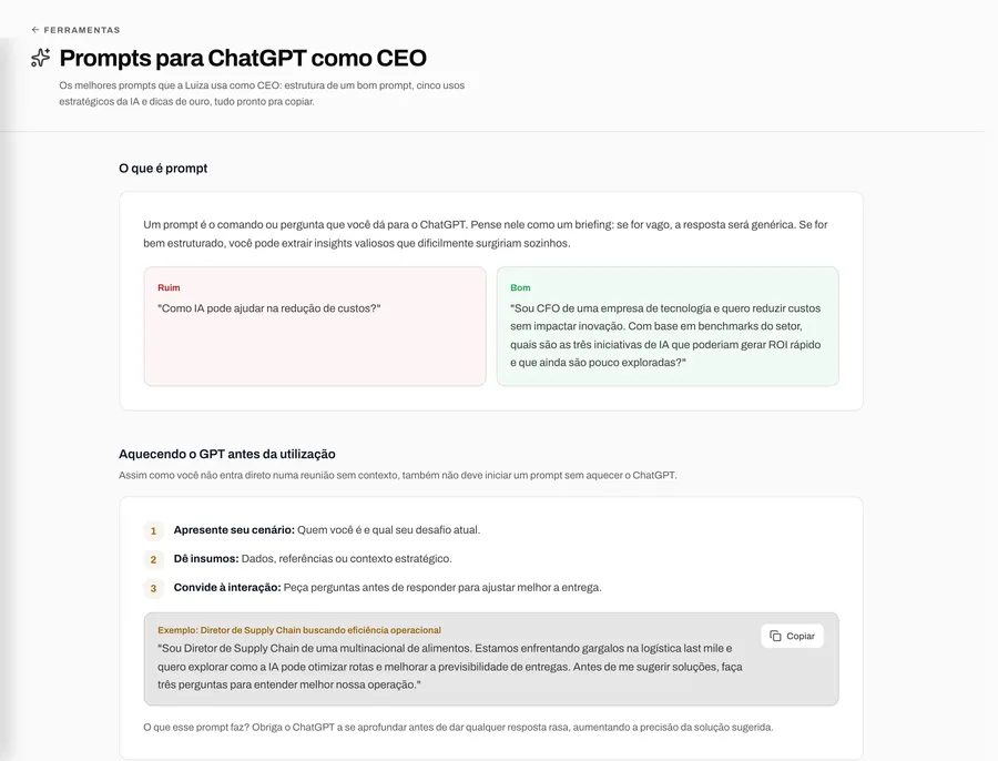 Tela da ferramenta Prompts para ChatGPT como CEO